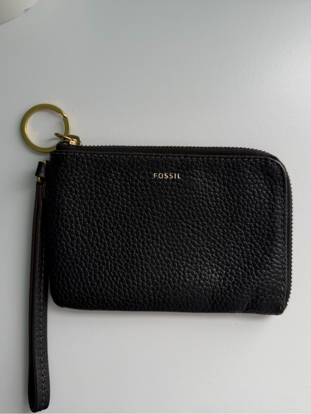 Fossil Tara Black Pebbled Leather Zip Wristlet